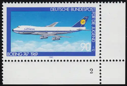 1043 Jugend Luftfahrt 90+45 Pf ** FN2
