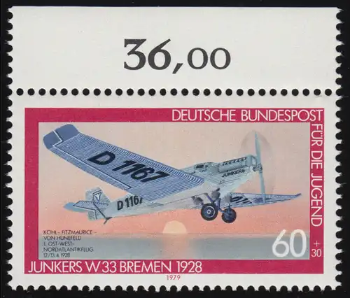 1007 Jugend Luftfahrt Junkers 60+30 Pf ** Oberrand