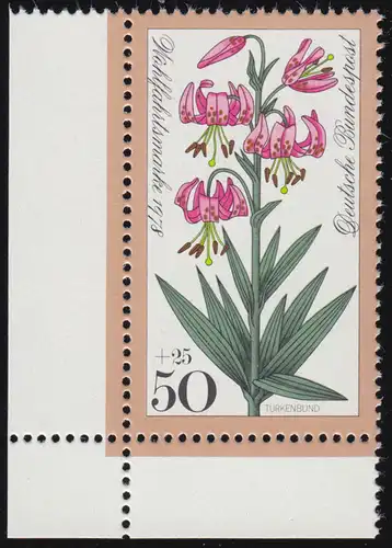984 Fleurs forestières 50+25 Pf Turques ** Coin et l.