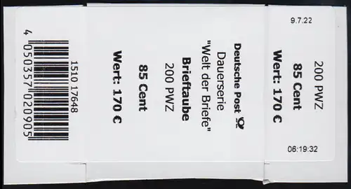 3645 Pigeon-compresse 85 cent - Banderole / autocollant 200 roulettes, grand Z dans PEWS