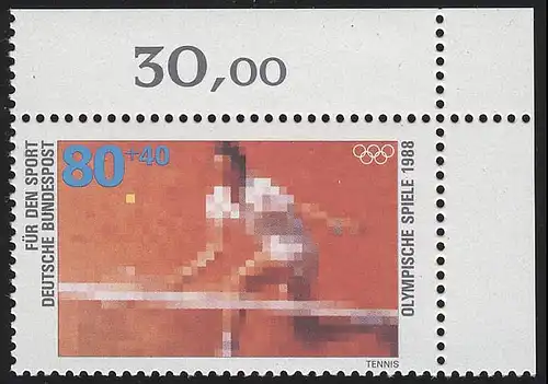 1354 Olympiade Tennis 80+40 Pf ** Ecke o.r.