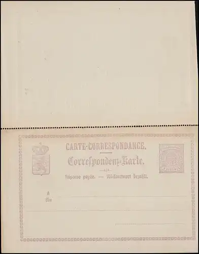 Luxemburg Postkarte P 5 Doppelkarte 5/5 C., ungebraucht **, Randvergilbung