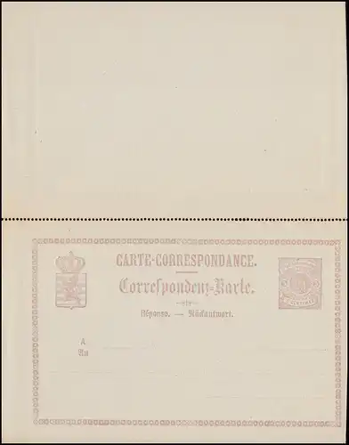 Luxembourg Carte postale P 5 Double 5/5 C., non utilisé **, jaunissement de marge