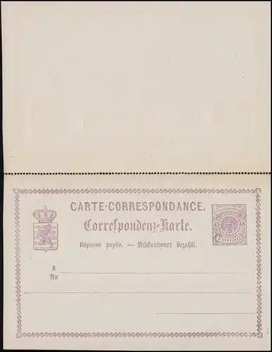 Luxemburg Postkarte P 10 Doppelkarte 5/5 C., ungebraucht **, leicht angetrennt