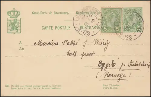 Luxembourg Carte postale P 53 de LUXEMBOURG-VILLE 21.5.1902 avec adresse supplémentaire