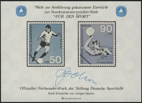 Sporthilfe Sonderdruck Entwerfer Spohn 1980 - Fußball und Wasserball