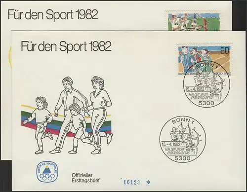 Aide sportive 1127-1128 deux FDC en 1982 - Volksfunk et tir à l'arc