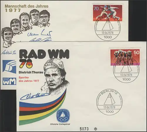Sporthilfe Berlin 567-568 zwei offizielle FDCs 1978 - Fechten und Radrennen