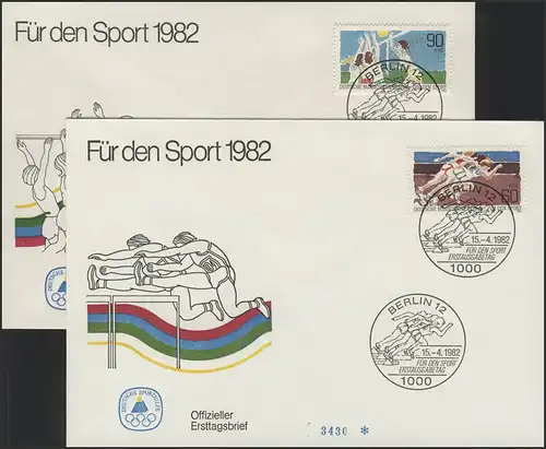 Sporthilfe Berlin 664-665 zwei offizielle FDCs 1982 - Laufen und Basketball