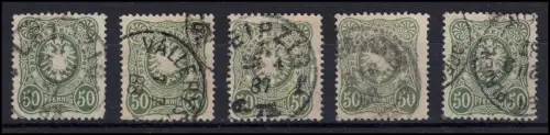44 c / ca Krone/Adler 50 Pfennig Farbvarianten-Set gestempelt, alle geprüft BPP