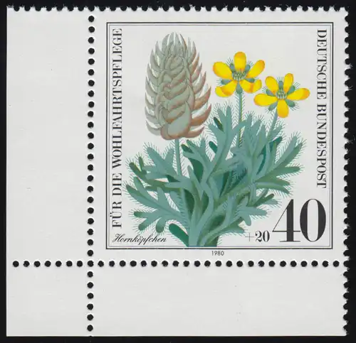 1059 Ackerwildkräuter Hornköpfchen 40+20 Pf ** Ecke u.l.