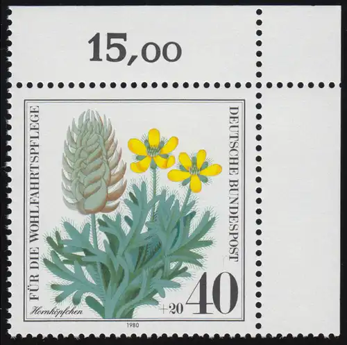 1059 Herbes sauvages Hornkopfchen 40+20 Pf ** Coin o.r.