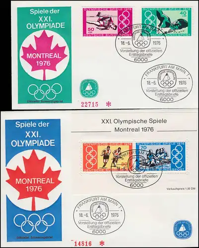 Aide sportive 886-887 et bloc 12: deux lettres officielles SSt Frankfurt/M. 18.6.76