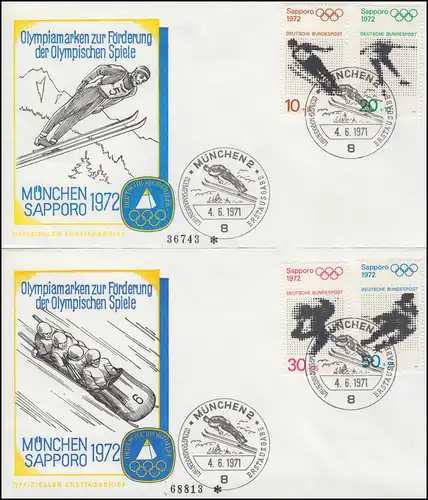 Aide sportive 680-683 Olympia 1971: ensemble sur deux FDCs officiels ESSt Munich