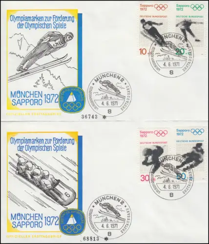 Sporthilfe 680-683 Olympia Sapporo - Satz zwei offiz. FDC ESSt MÜNCHEN 4.6.71