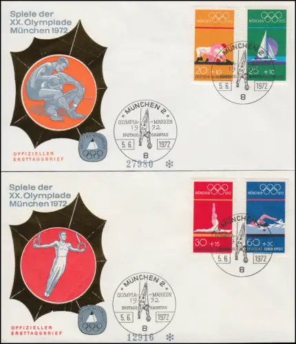 Sporthilfe 719-722 Olympia 1972 - Satz auf 2 offiziellen FDC ESSt MÜNCHEN 5.6.72
