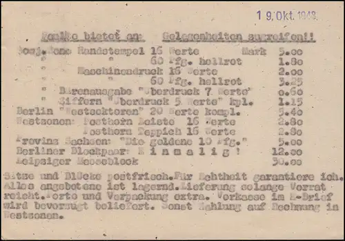 5 Schwarzaufdruck 12 Pf als EF auf Postkarte Luftbrücken-Stempel BERLIN 19.10.48