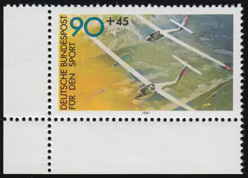 1095 Sporthilfe 90+45 Pf Segelfliegen ** Ecke u.l.