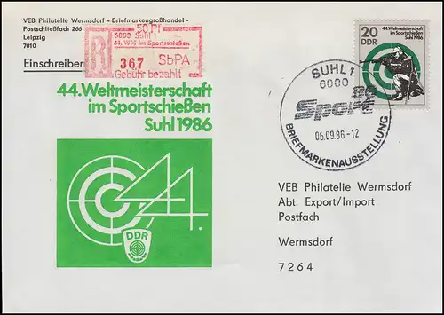 3 marque d'inscription 600-1 WM dans le tir sportif R-Lettre SSt SUHL 6.9.1986