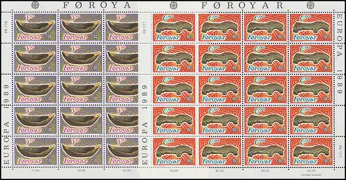 Danemark-Févriers 184-185 Union européenne CEPT 1989 - Taux de petites feuilles ** / MNH