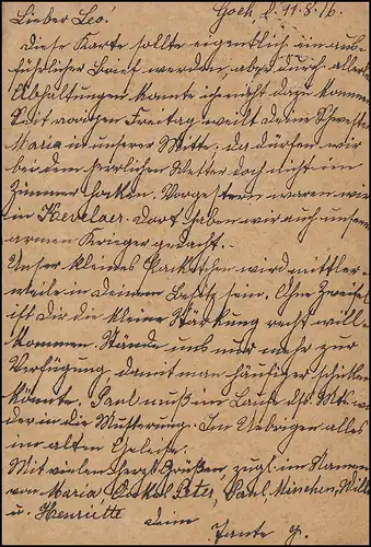 Feldpostkarte GOCH 11.8.1916 mit rotem Zensur-O CLEVE P.K. geprüft/zu befördern