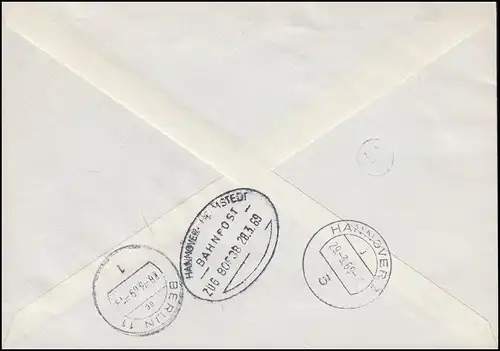 284 ouvrages EF sur FDC Eil ESSt BERLIN 26.3.69 par courrier ferroviaire vers HANNOVER 29.3.