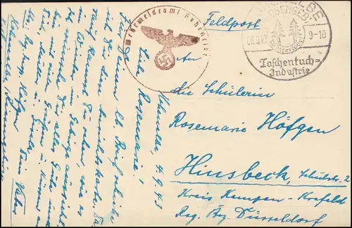 O Bundesrehremeitungsamt Hohenelbe sur AK Weisswassergrundbaude, SSt HÖSTENELBE 6.9.43