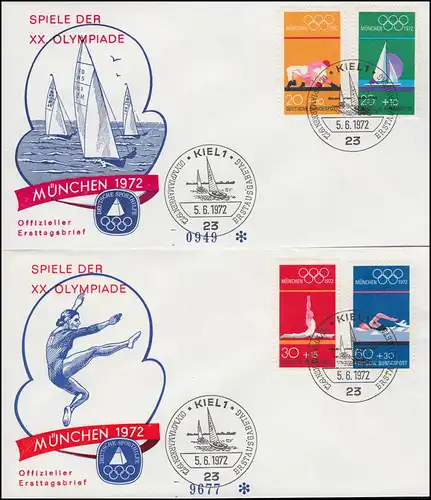 Sporthilfe 719-722 Olympia 1972: Satz auf 2 offiziellen FDC ESSt KIEL Segeln