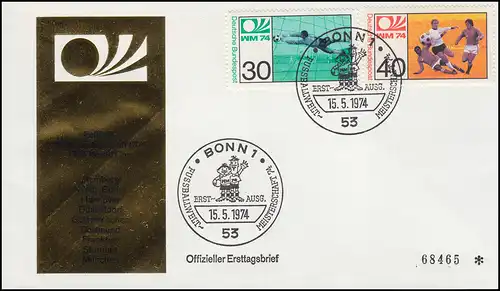811-812 Fußball-WM in Deutschland 1974, offizieller FDC ESSt BONN 15.5.74