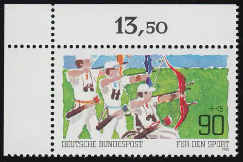 1128 Sporthilfe 90+45 Pf Bogenschießen ** Ecke o.l.