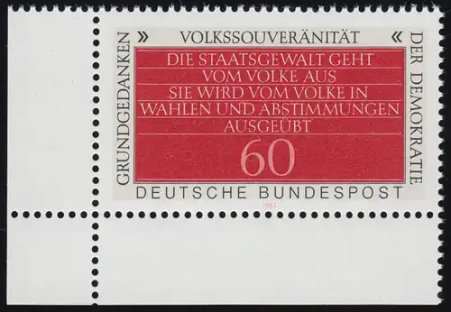 1107 Démocratie 60 Pf Souveraineté populaire ** Coin et l.