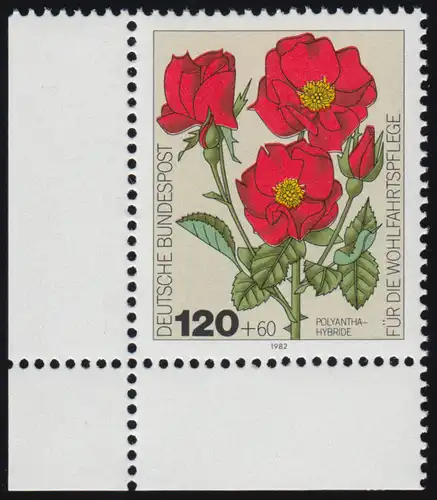 1153 Wohlfahrt Gartenrosen 120+60 Pf ** Ecke u.l.
