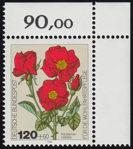 1153 Wohlfahrt Gartenrosen 120+60 Pf ** Ecke o.r.