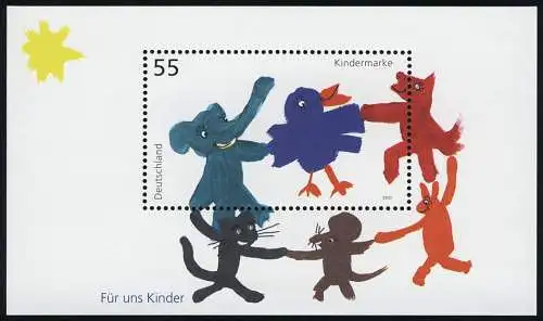 Block 64 Für uns Kinder - Tierkinder 2003: Set zu 10 Stück, alle ** postfrisch