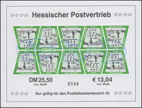 Post Postier privé Hessischer Post distribution HPV 10-12 par feuille de dix, tous les ESSt