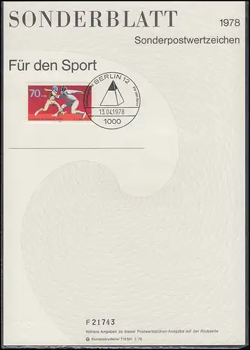Aide sportive Berlin 567-568 deux fiches spéciales officielles / ETB par ESSt 13.4.1978