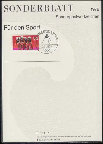 Aide sportive Berlin 567-568 deux fiches spéciales officielles / ETB par ESSt 13.4.1978
