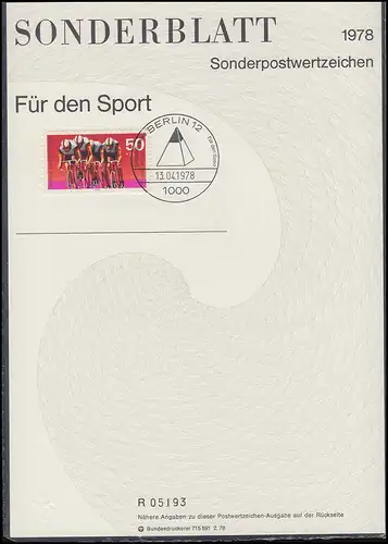 Sporthilfe Berlin 567-568 zwei offizielle Sonderblätter / ETB je ESSt 13.4.1978