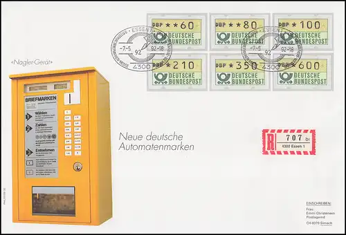 1.2 Série ATM VS 8 (6 valeurs 60-600) nouveaux niveaux de valeur, R-FDC ESSt ESSEN 7.5.1992