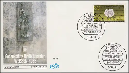 1163 La Rose Blanche - persécution et résistance, Bijoux-FIDACOS-FDC Bonn 1983