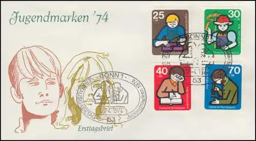 800-803 Elemente internationaler Jugendarbeit: Satz Schmuck-FDC ESSt BONN 1974