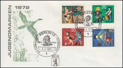 418-421 Jugend Tierschutz 1972: Satz auf Schmuck-FDC Vögel ESSt Berlin Hund