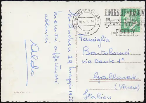 AK München Karlplatz, Werbe-Stempel München EINIGKEIT RECHT FREIHEIT 28.5.1955