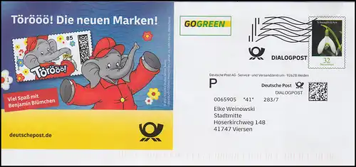 Lettre de dialogue post Bouquet de neige Törööo! Benjamin Blümchen, Weiden 2022