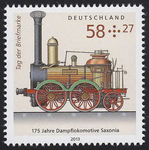 3027 Jour du timbre-poste Locomotive à vapeur SAXONIA: ensemble à 10 pièces, tous ** / MNH