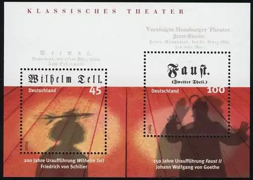 Block 65 Klassisches Theater 2004: Set zu 10 Stück, alle ** postfrisch