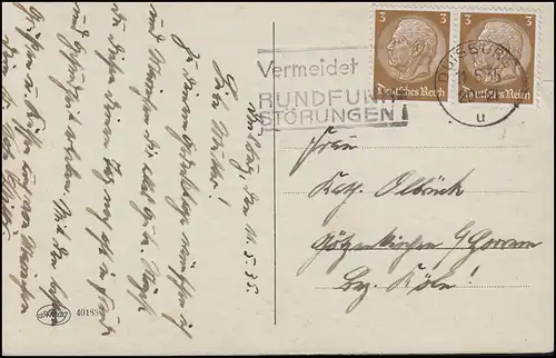 482 Hindenburg 3 Pf Paar MeF Ansichtskarte Mutter mit Gedicht, DUISBURG 11.5.35