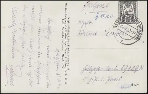 Feldpost-AK Text: Nie war Musik so schön ..., an PF L 29029N OSTERHOFEN 8.11.42 