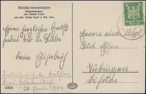 AK Künstler-Schattenbilder Feinsliebchen von Elisabeth Forck, gelaufen 1927 