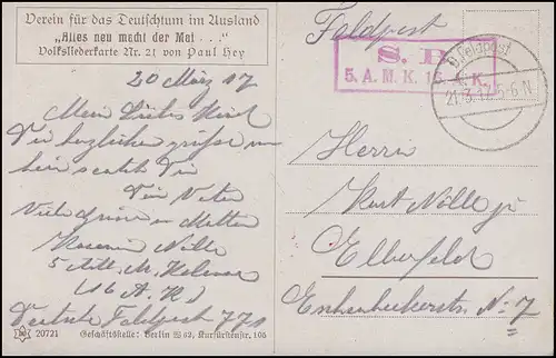 AK Carte des chansons populaires Tout refait le mai, FELDPOST 21.3.17 5.A.M.K. 16 A. K.